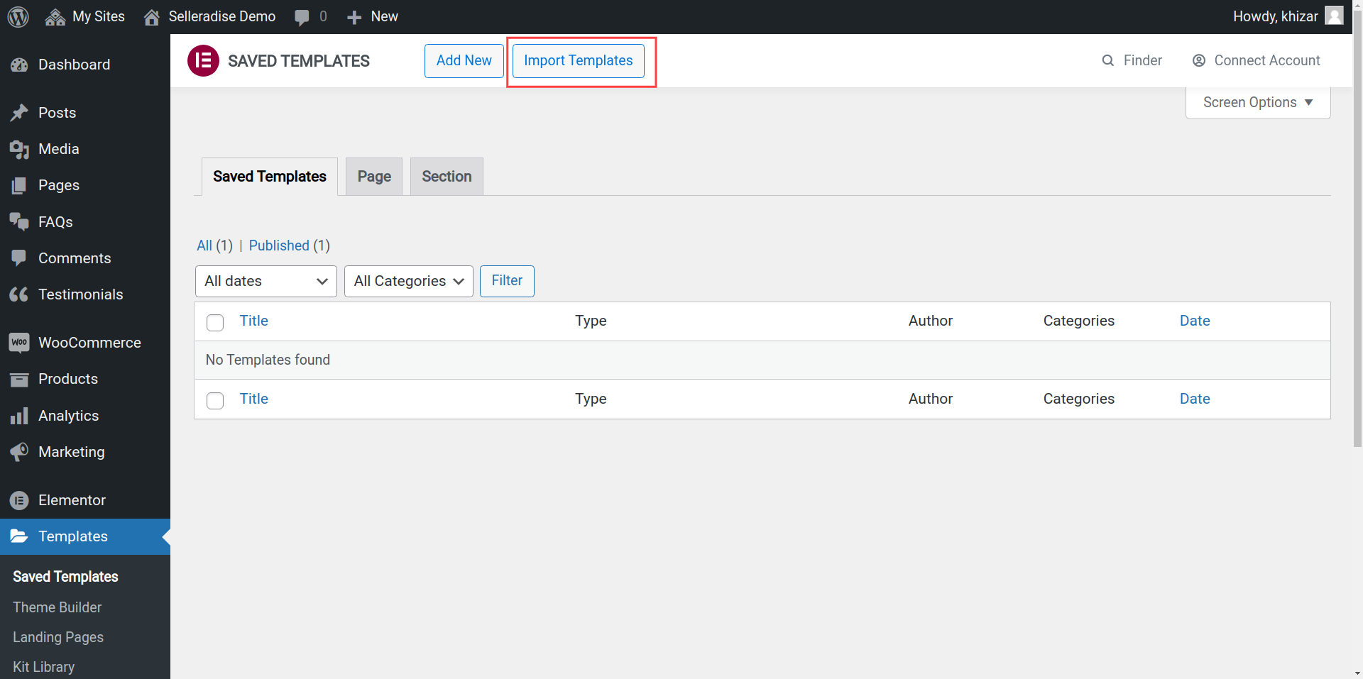 Import elementor template