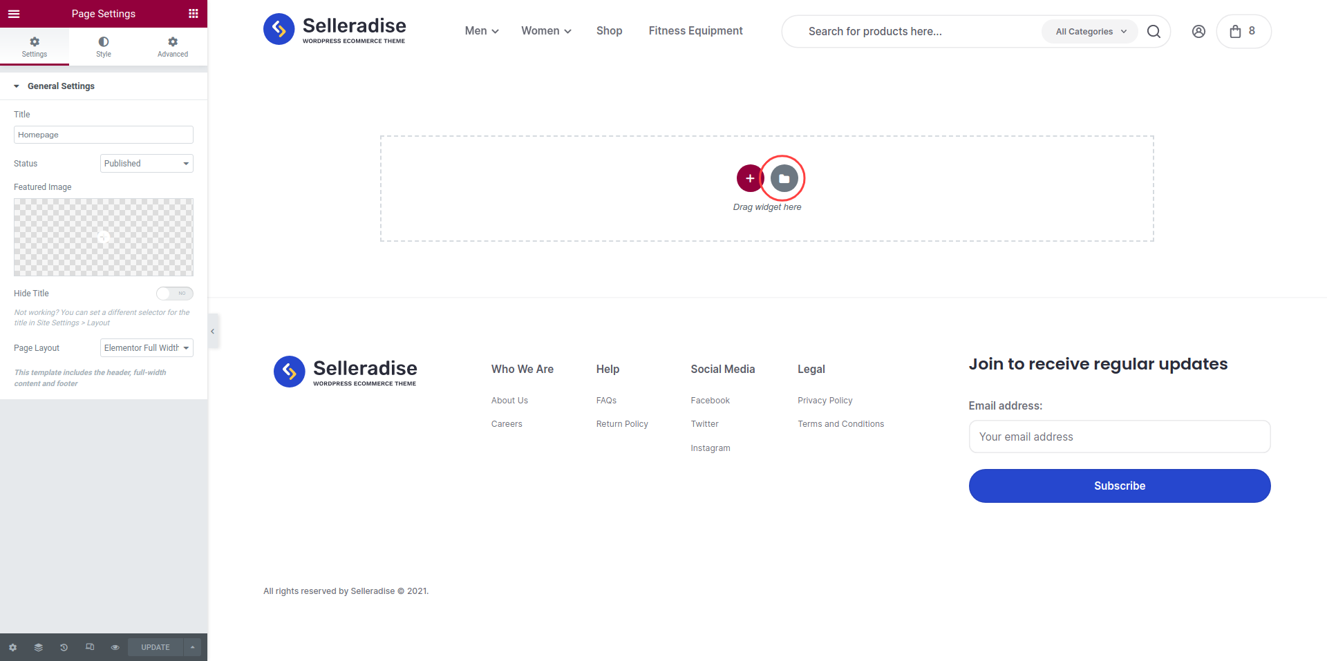 Import elementor template complete