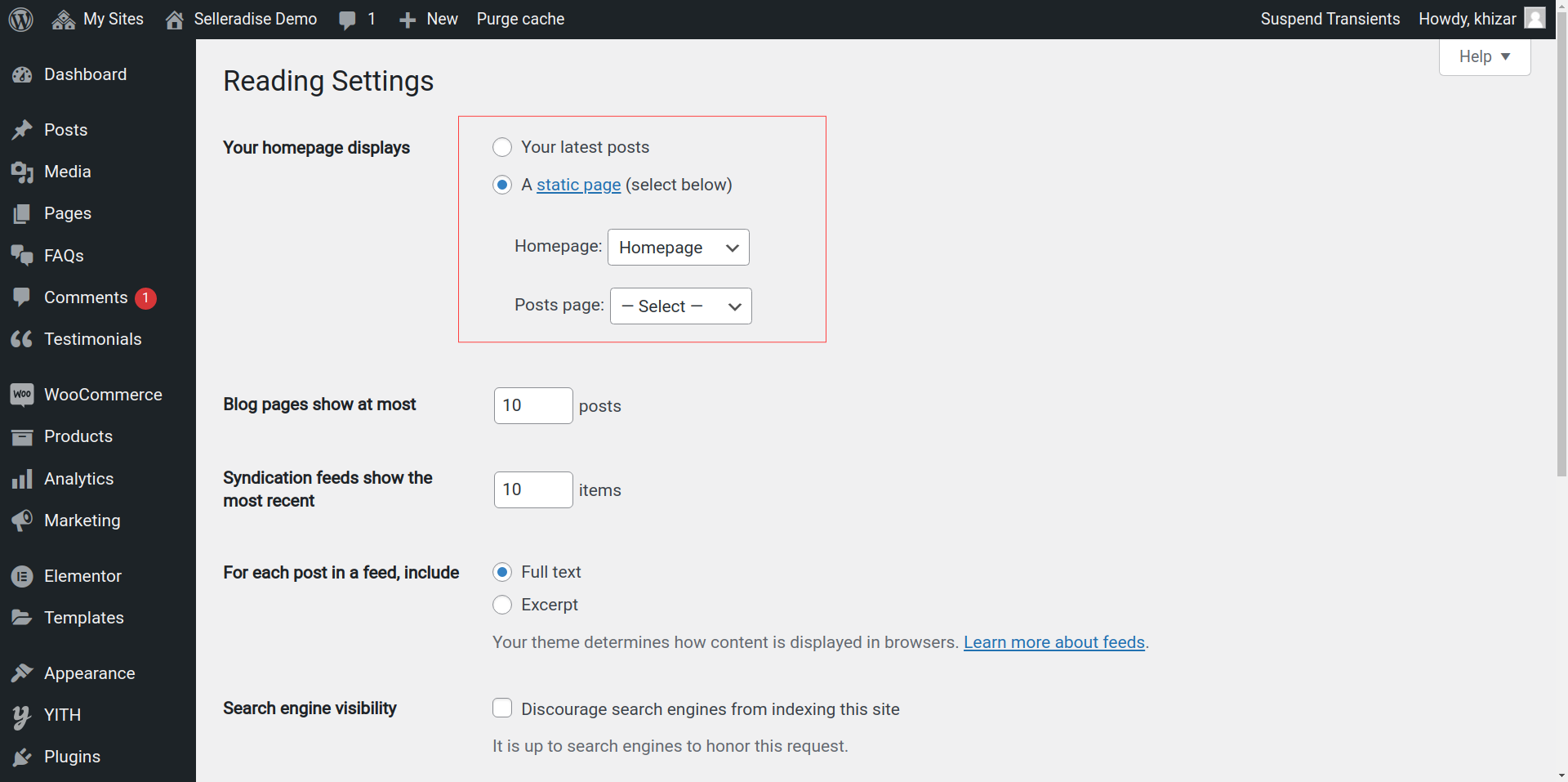 Settings static page